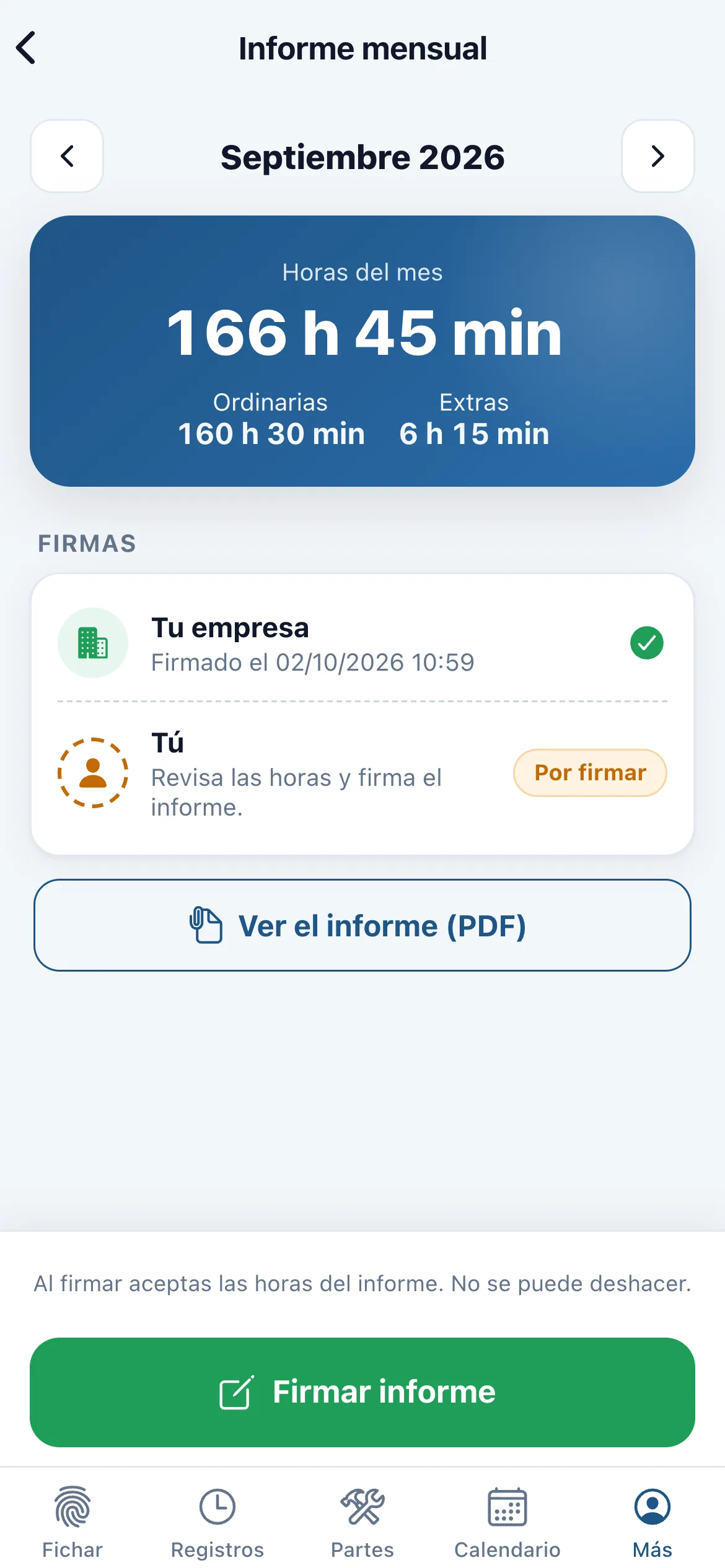 Pantalla de Más en la app Geofirma